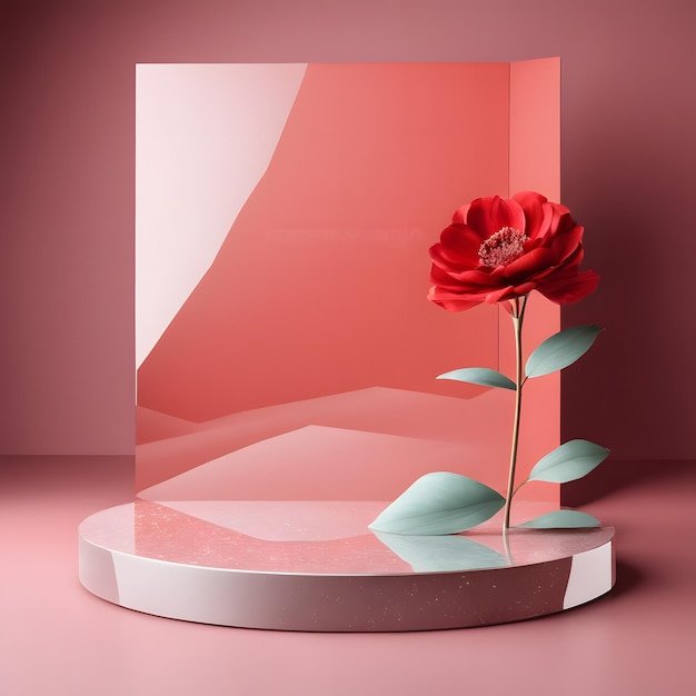 fond avec podium et concept minimal de fleur rose