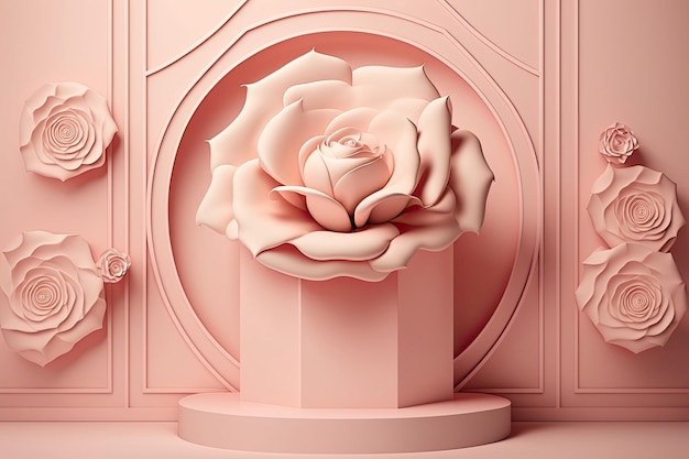 Fond de podium de fleur rose rose avec une beauté naturelle pour la vitrine du produit