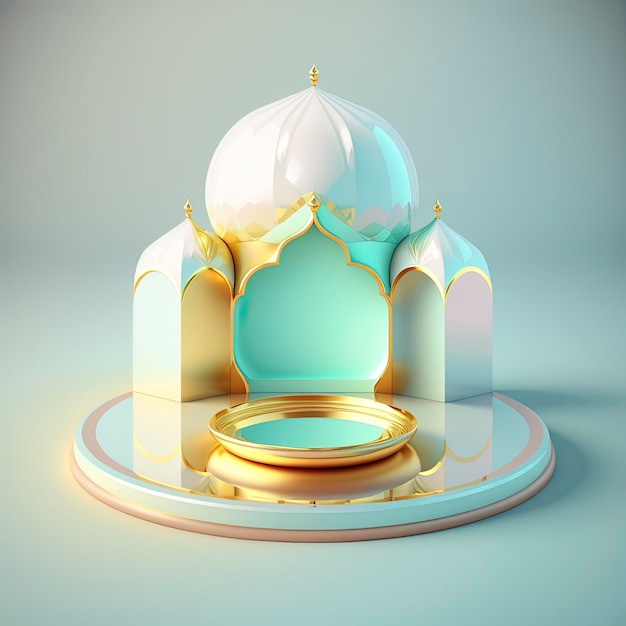 Fond de podium islamique ramadan de mosquée réaliste 3d futuriste et moderne avec scène et scène pour l'affichage du produit
