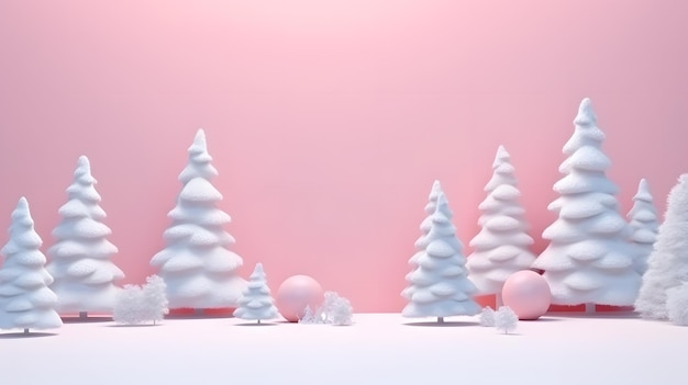 Fond de podium de Noël avec coffrets cadeaux et rendu 3D d'arbre de Noël