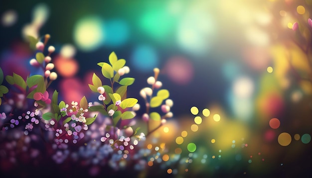 Fond de printemps coloré avec bokeh rendu 3d AI générative