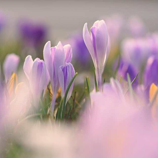 Fond de printemps avec des fleurs nature et photo délicate avec des détails de crocus colorés en fleurs au printemps timeCrocus vernus