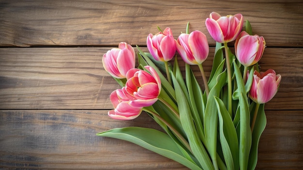 Fond de printempsUn bouquet de tulipes sur un fond en boisCarte de voeux de vacances pour la Saint-Valentin39s Day Woman39s Day Mother39s Day Pâques