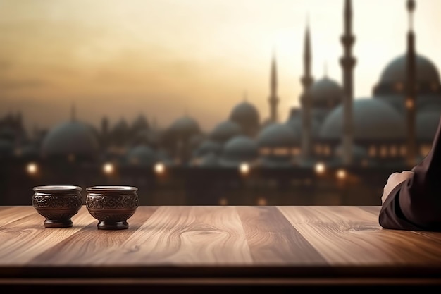 Fond de ramadan coloré avec mosquée Generative AI