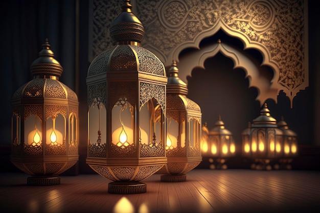 fond de ramadan islamique lampe de ramadan kareem de luxe générée par ai