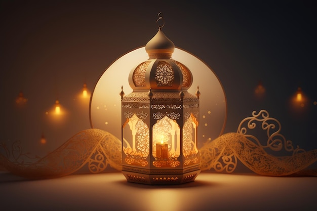 Fond de Ramadan Kareem avec des lanternes et des ornements arabes Generative AI