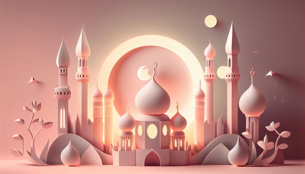 Fond réaliste eid mubarak avec bougie et lune