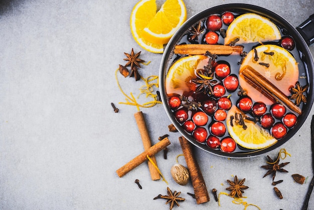 Fond Recette Vin Chaud Traditionnel Vue Dessus Espace Copie