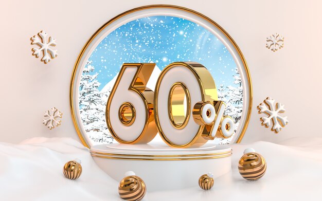 Fond de remise d'offre spéciale d'hiver de 60 pour cent pour le rendu 3d d'affiche de promotion de médias sociaux