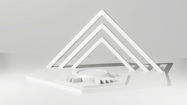 Fond de rendu 3D blanc avec socle blanc et scène de mur de fond abstrait Geometry Awards sur le site Web moderne.