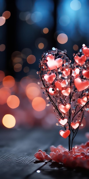 Fond romantique de la Saint-Valentin avec des coeurs étincelants volants