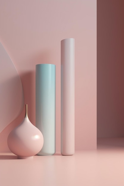 Un fond rose et bleu avec un vase rond et un vase rond.