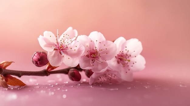 Un fond rose avec un bouquet de fleurs