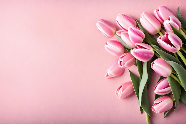 un fond rose avec un bouquet de tulipes dessus