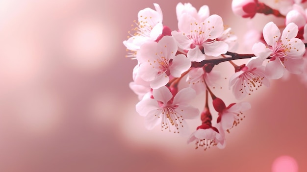 Un fond rose avec une branche de fleurs de cerisier