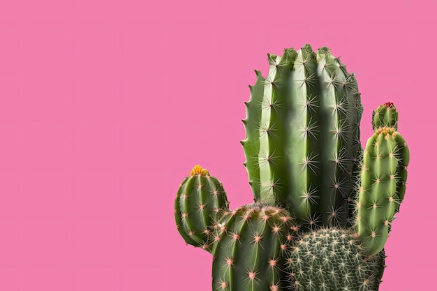 Un fond rose avec un cactus et une fleur jaune