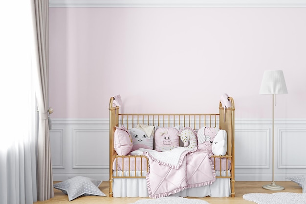 Fond rose dans la chambre du nouveau-né