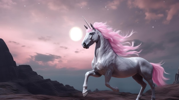 Fond rose avec licorne Illustration AI GenerativexA