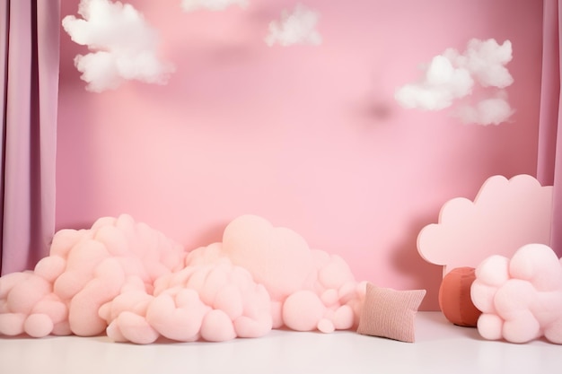 Un fond rose avec des nuages et un nuage rose avec le mot nuage dessus.