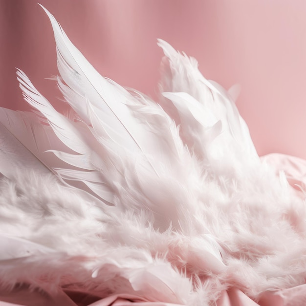 Un fond rose avec des plumes blanches et un fond rose.