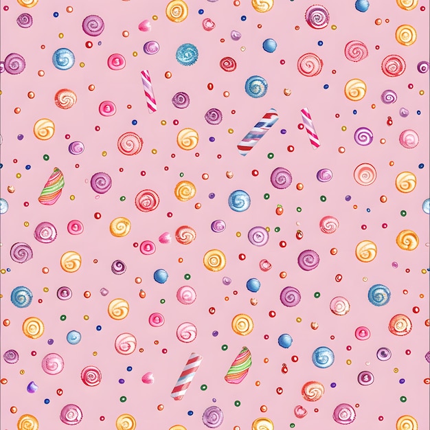 un fond rose avec des points colorés et des cercles et des points
