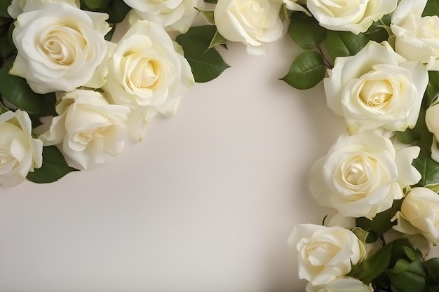 Fond de roses blanches naturelles avec un espace pour le texte Toile de fond de mariage AI générative