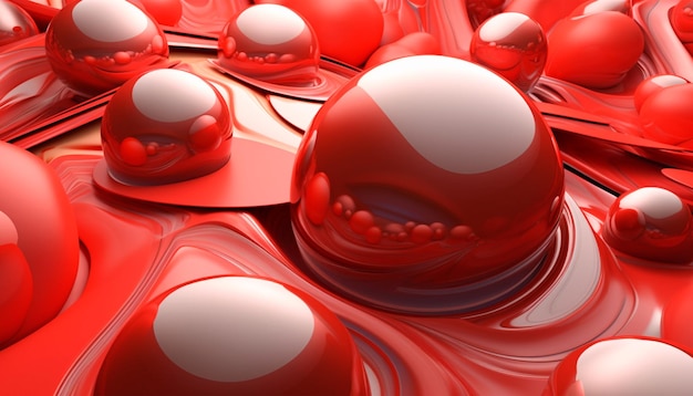 Un fond rouge avec beaucoup de boules de verre
