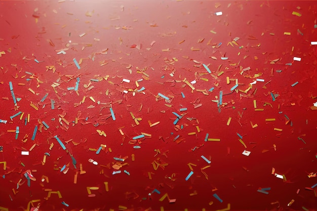 Fond rouge avec des confettis. Illustration numérique