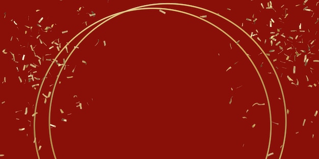 Fond rouge festif avec arc doré et confettis