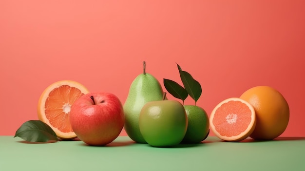 Un fond rouge avec des fruits dessus