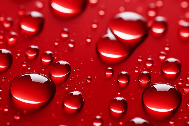 Fond rouge avec des gouttelettes d'eau transparentes