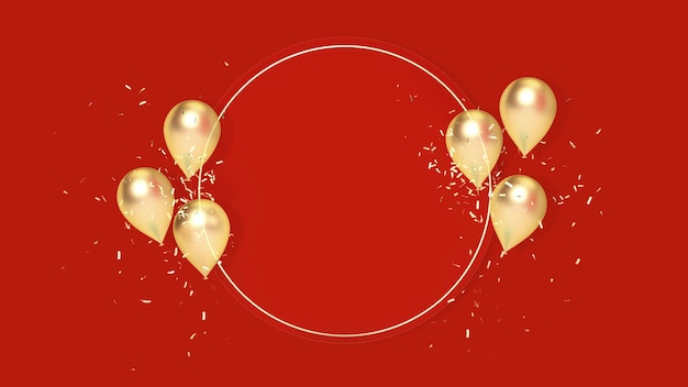 Fond rouge de joyeux anniversaire avec des ballons et des confettis de luxe