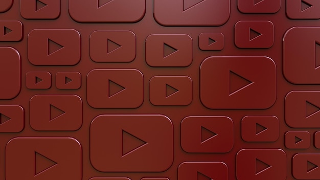 Fond rouge avec motif logo Youtube en relief