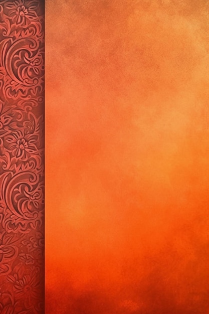 Un fond rouge et orange avec un motif floral et une bordure décorative.