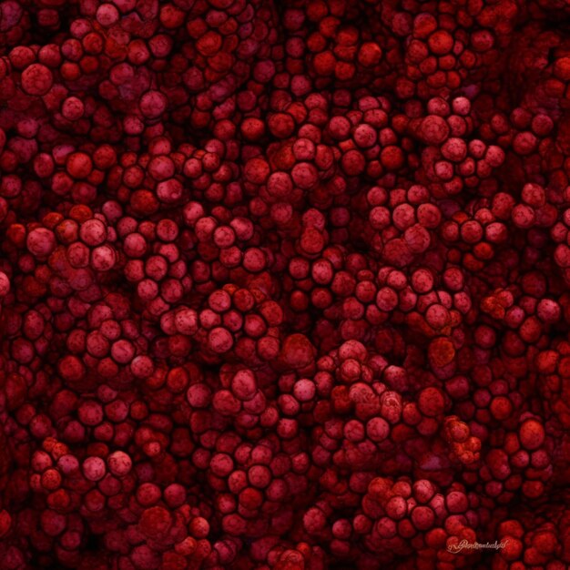 Un fond rouge avec une photo d'un bouquet de fruits rouges.