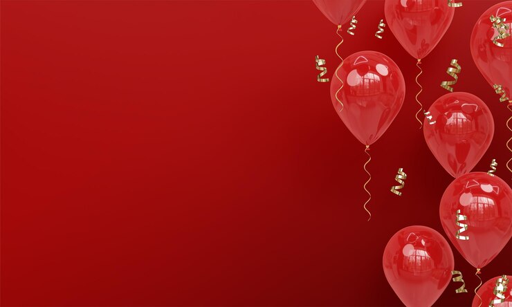 Fond rouge avec rendu 3D de célébration de ballons rouges réalistes