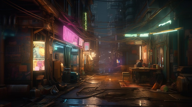 fond de ruelle sombre cyberpunk