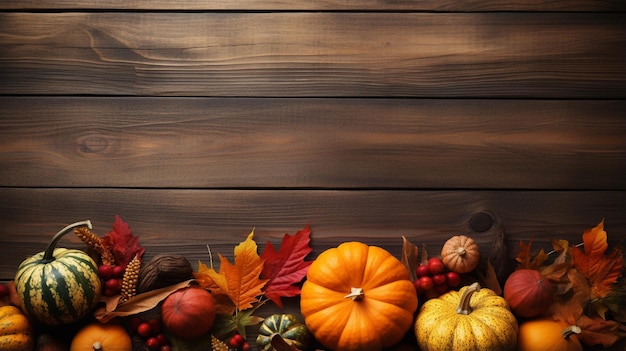 Fond rustique de Thanksgiving avec des fruits et légumes de texture en bois