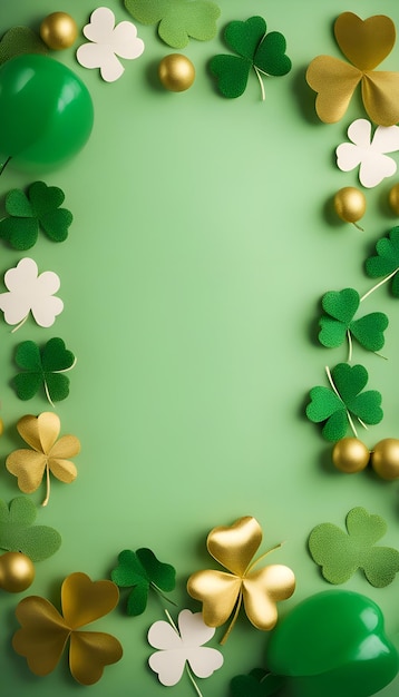 Fond de la Saint-Patrick avec des feuilles de trèfle et des pièces d'or