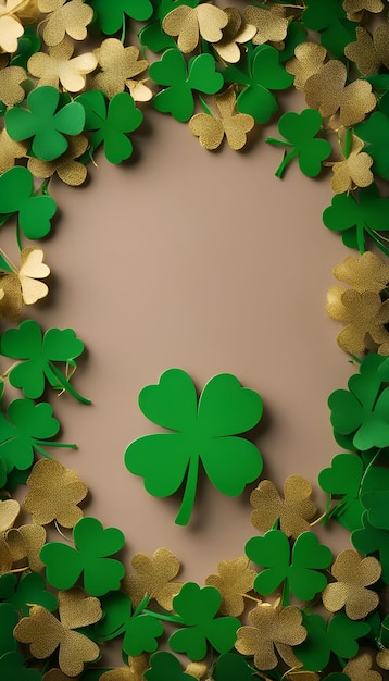 Fond de la Saint-Patrick avec des trèfles et des confettis dorés