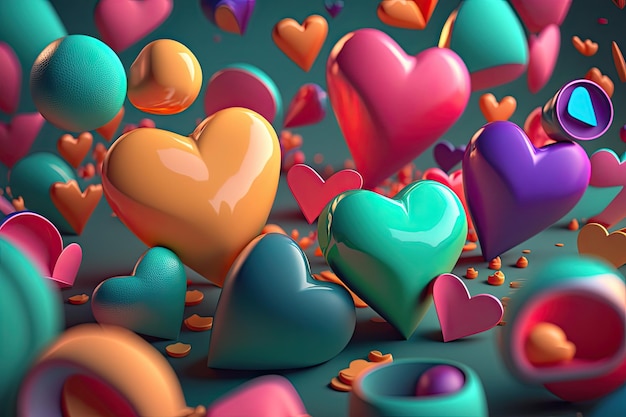 Fond de Saint Valentin coeurs colorés 3D