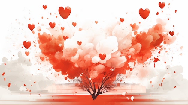 Photo fond de saint valentin avec coeurs et illustration d'arbre