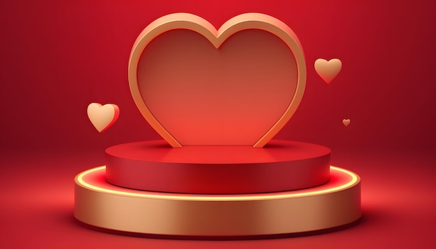 Fond de saint valentin, podium de scène décoré d'un éclairage en forme de coeur