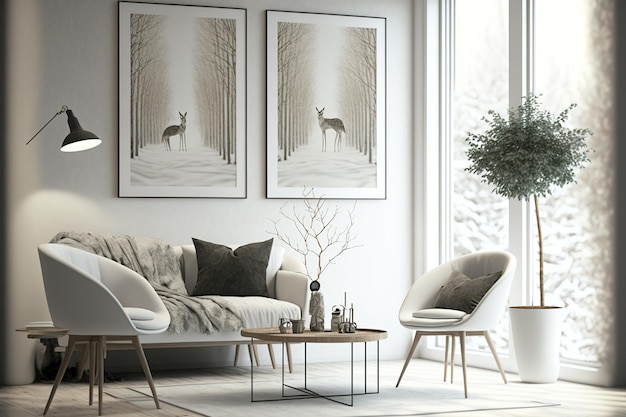 Fond de salon moderne minimaliste de style scandinave