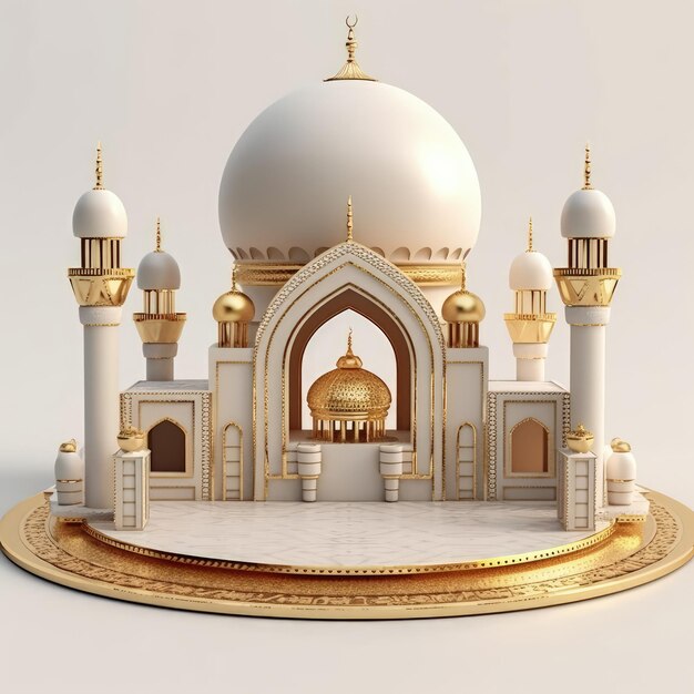 Fond de salutation du Ramadan islamique avec des ornements mignons de mosquée 3D et de croissant islamique