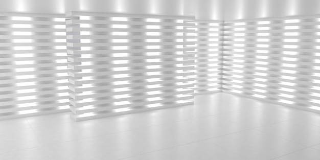 Fond de scène intérieur blanc vide simple. Salle de néon blanc 3D. illustration 3D