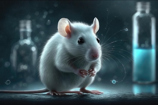 Sur un fond scientifique un rat de laboratoire blanc