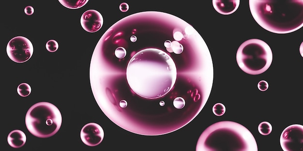 Fond sombre avec des bulles roses transparentes et des brins d'ADN d'animation