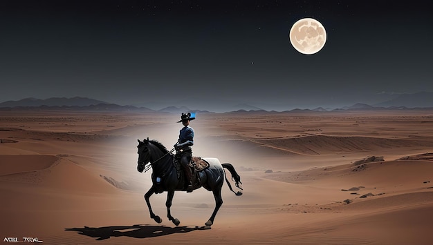 Le fond sombre du Texas Une silhouette de cheval monté contre le coucher de soleil et des cow-boys à cheval