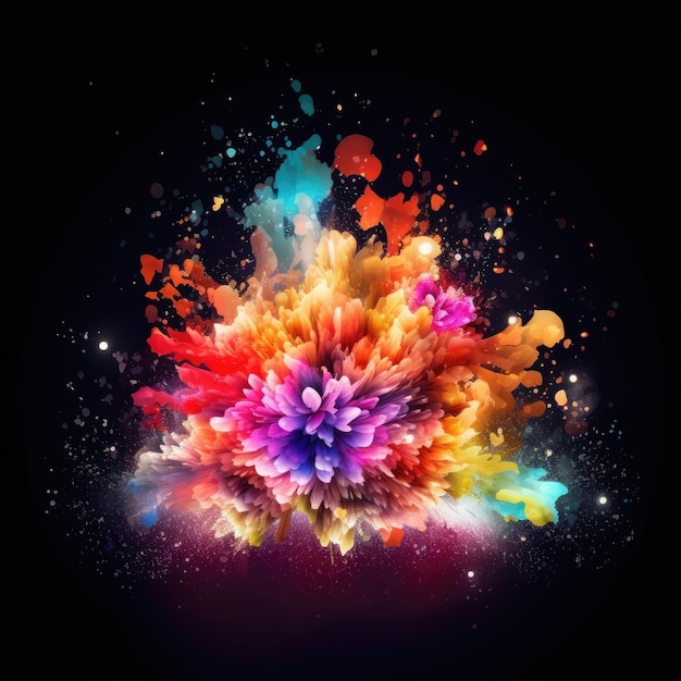 Un fond sombre avec une explosion magique colorée Illustration Generative AI